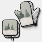 Winter Wonderland Forest Trees Ofenhandschuh & Topflappen-Set (Vorderseite/Rückseite)