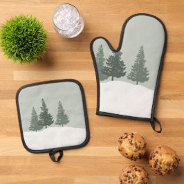 Winter Wonderland Forest Trees Ofenhandschuh & Topflappen-Set