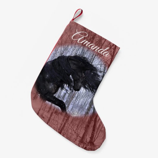 Winter Wonderland Friesian Horse Stocking Kleiner Weihnachtsstrumpf (Vorderansicht (hängend))