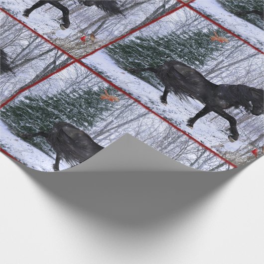 Winter Wonderland Friesian Horse Wrapping Paper Geschenkpapier (Ecke)