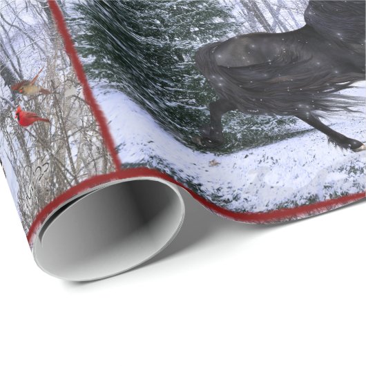 Winter Wonderland Friesian Horse Wrapping Paper Geschenkpapier (Rolleneckpunkt)