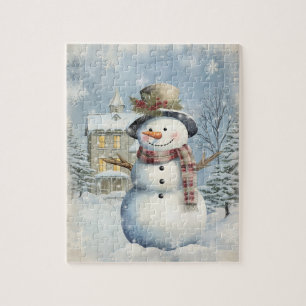 Winter Wonderland Frosty Snowman Watercolor Puzzle