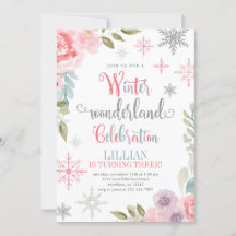 Winter Wonderland Geburtstag Einladung mit Blume