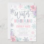 Winter Wonderland Geburtstag Silver Pink Schneeflo Einladung (Vorderseite)