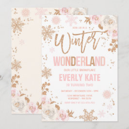 Winter Wonderland Geburtstags-Rose Gold und Rosa Einladung