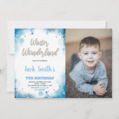 Winter Wonderland Geburtstagseinladungen Blaues Fo Einladung (Vorderseite)