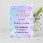 Winter Wonderland Geburtstagseinladungen Lila Einladung (Stehend Vorderseite)