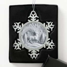 Winter Wonderland geprägter Hirsch Rothirsch Schneeflocken Zinn-Ornament