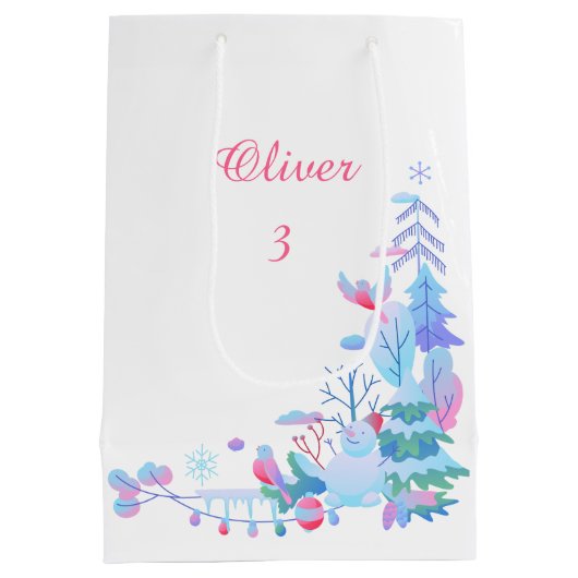 Winter Wonderland Gift Bag, Snowman Forest Present Mittlere Geschenktüte (Rückseite)