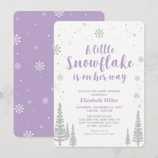 Winter Wonderland, Girl Baby Dusche Einladung (Vorne/Hinten)