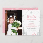 Winter Wonderland Girl Foto Geburtstag Einladung (Vorne/Hinten)