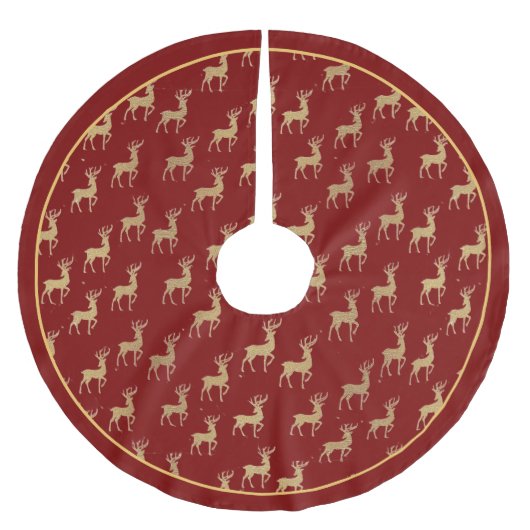 Winter Wonderland Gold Reindeer On Red Tree Skirt Polyester Weihnachtsbaumdecke (Vorderseite)