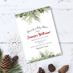 Winter Wonderland Greener Wreath Pine Baby Dusche Einladung
