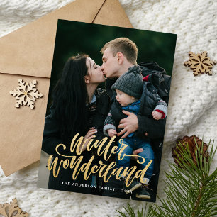 Winter Wonderland Hand-Lettered Goldschrift Foto Feiertagskarte