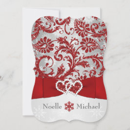 Winter Wonderland Joined Hearts Wedding Invite Red Einladung