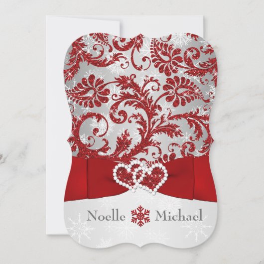 Winter Wonderland Joined Hearts Wedding Invite Red Einladung (Vorderseite)