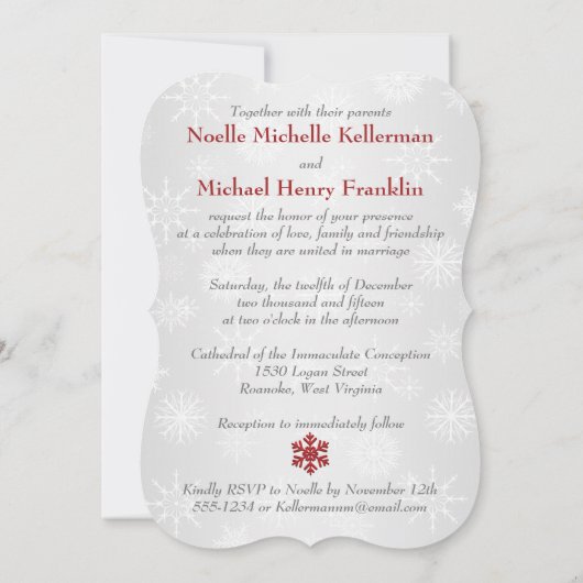 Winter Wonderland Joined Hearts Wedding Invite Red Einladung (Rückseite)