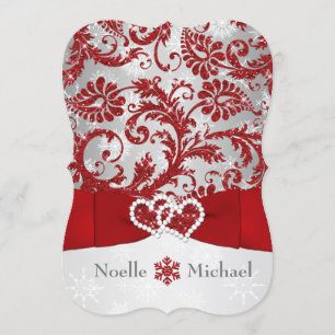 Winter Wonderland Joined Hearts Wedding Invite Red Einladung