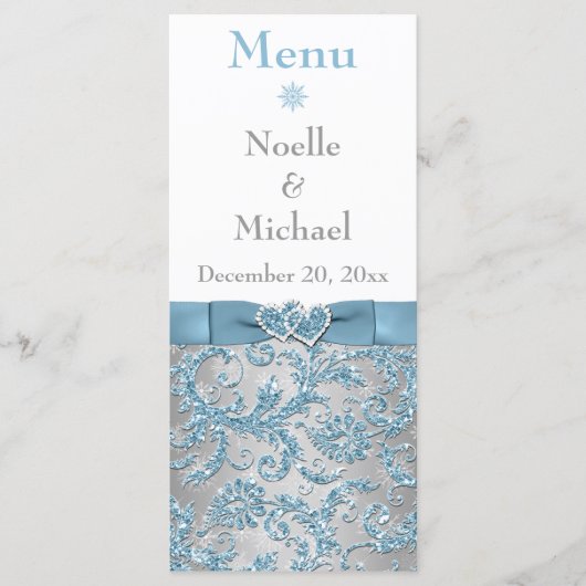 Winter Wonderland, Joined Hearts Wedding Menu Card Menükarte (Vorderseite)