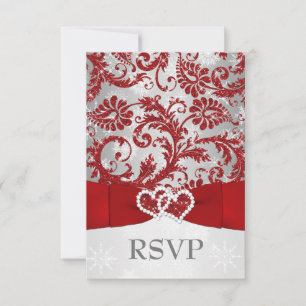 Winter Wonderland Joined Hearts Wedding RSVP - Red