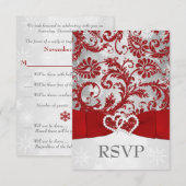 Winter Wonderland Joined Hearts Wedding RSVP - Red Karte (Vorne/Hinten)