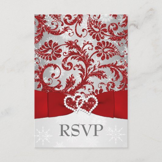 Winter Wonderland Joined Hearts Wedding RSVP - Red Karte (Vorderseite)