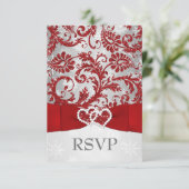Winter Wonderland Joined Hearts Wedding RSVP - Red Karte (Stehend Vorderseite)