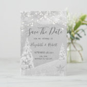 Winter Wonderland, Kiefernbaum Grau Save The Date (Stehend Vorderseite)