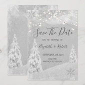 Winter Wonderland, Kiefernbaum Grau Save The Date (Vorne/Hinten)