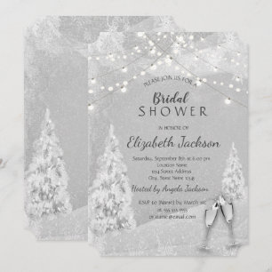 Winter Wonderland, Kiefernbaum Graue Brautparty Einladung