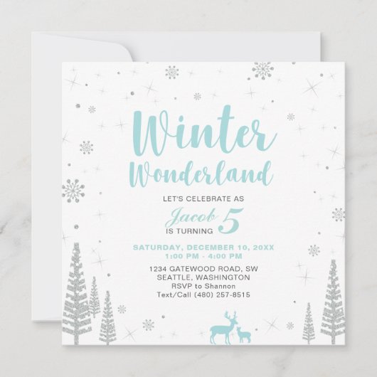 Winter Wonderland - Kindergeburtstag Einladung - J (Vorderseite)