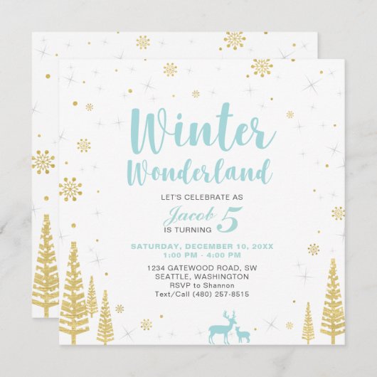 Winter Wonderland - Kindergeburtstag Einladung - J (Vorne/Hinten)