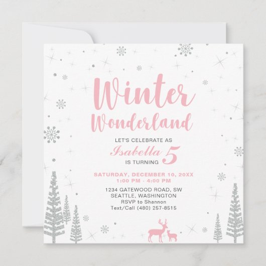 Winter Wonderland Kindergeburtstag Einladung - Mäd (Vorderseite)