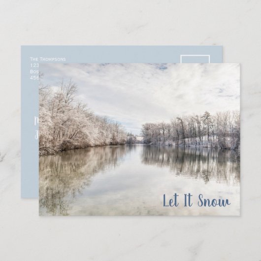 Winter Wonderland|Let It Snow|Blue White Holiday Postkarte (Vorne/Hinten)