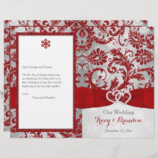 Winter Wonderland Liebe Hearts Wedding Program - R (Vorne/Hinten)