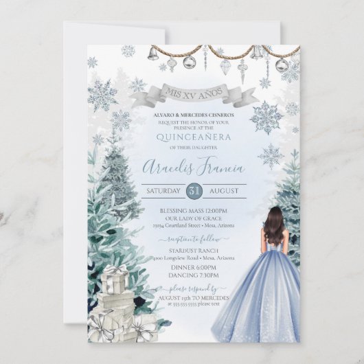 Winter Wonderland Light Blue Snowflakes Quinceaner Einladung (Vorderseite)