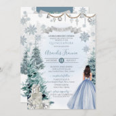 Winter Wonderland Light Blue Snowflakes Quinceaner Einladung (Vorne/Hinten)