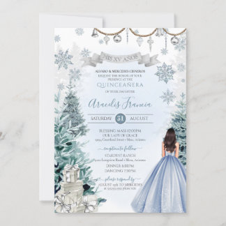 Winter Wonderland Light Blue Snowflakes Quinceaner Einladung