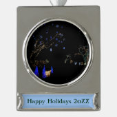 Winter Wonderland Lights Blau und Weiß Urlaub Banner-Ornament Silber (Vorderseite)