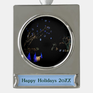 Winter Wonderland Lights Blau und Weiß Urlaub Banner-Ornament Silber