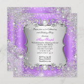 Winter Wonderland Lila Silver Snowflake Party Einladung (Vorne/Hinten)