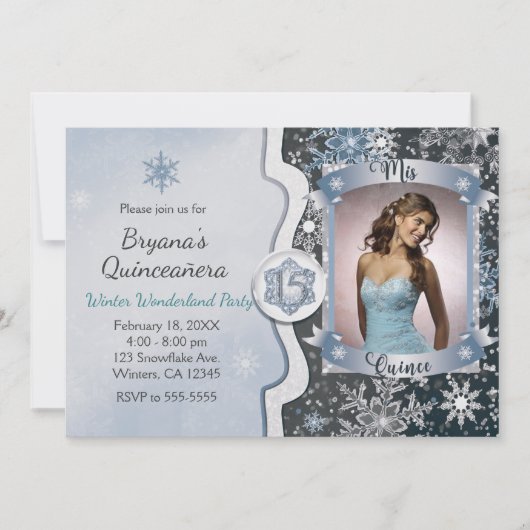 Winter Wonderland Mis Quince 15 Foto Einladungen (Vorderseite)
