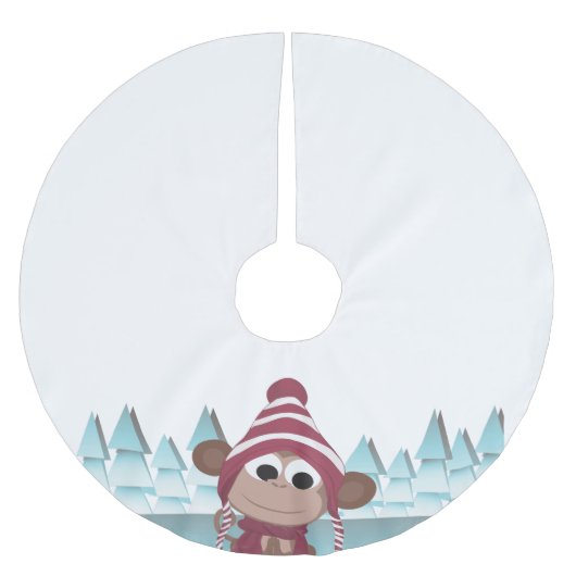 Winter Wonderland Monkey Polyester Weihnachtsbaumdecke (Vorderseite)