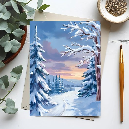 Winter Wonderland | Mountain Snow Nature Painting Postkarte