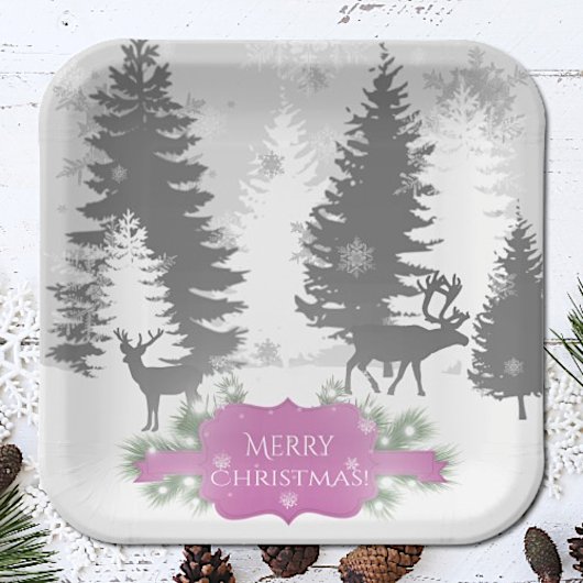Winter Wonderland Paper Plate - Magenta Pappteller