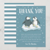 Winter Wonderland Penguin Blue Baby Dusche Dankeskarte (Vorne/Hinten)