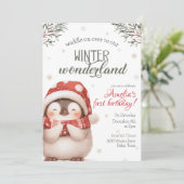 Winter Wonderland Penguin Geburtstag Einladung (Stehend Vorderseite)