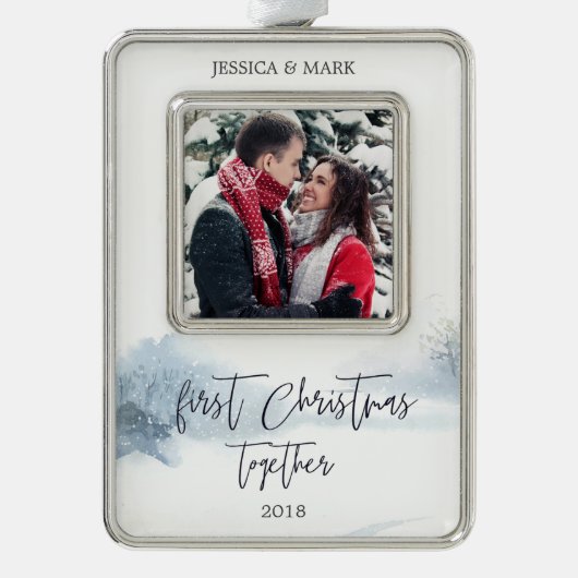 Winter Wonderland | Personalisiertes Foto Rahmen-Ornament Silber (Vorderseite)