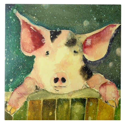 Winter Wonderland Pig Keramik Küche Tile Fliese (Vorderseite)