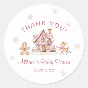 Winter Wonderland Pink Baby Shower Danke Runder Aufkleber